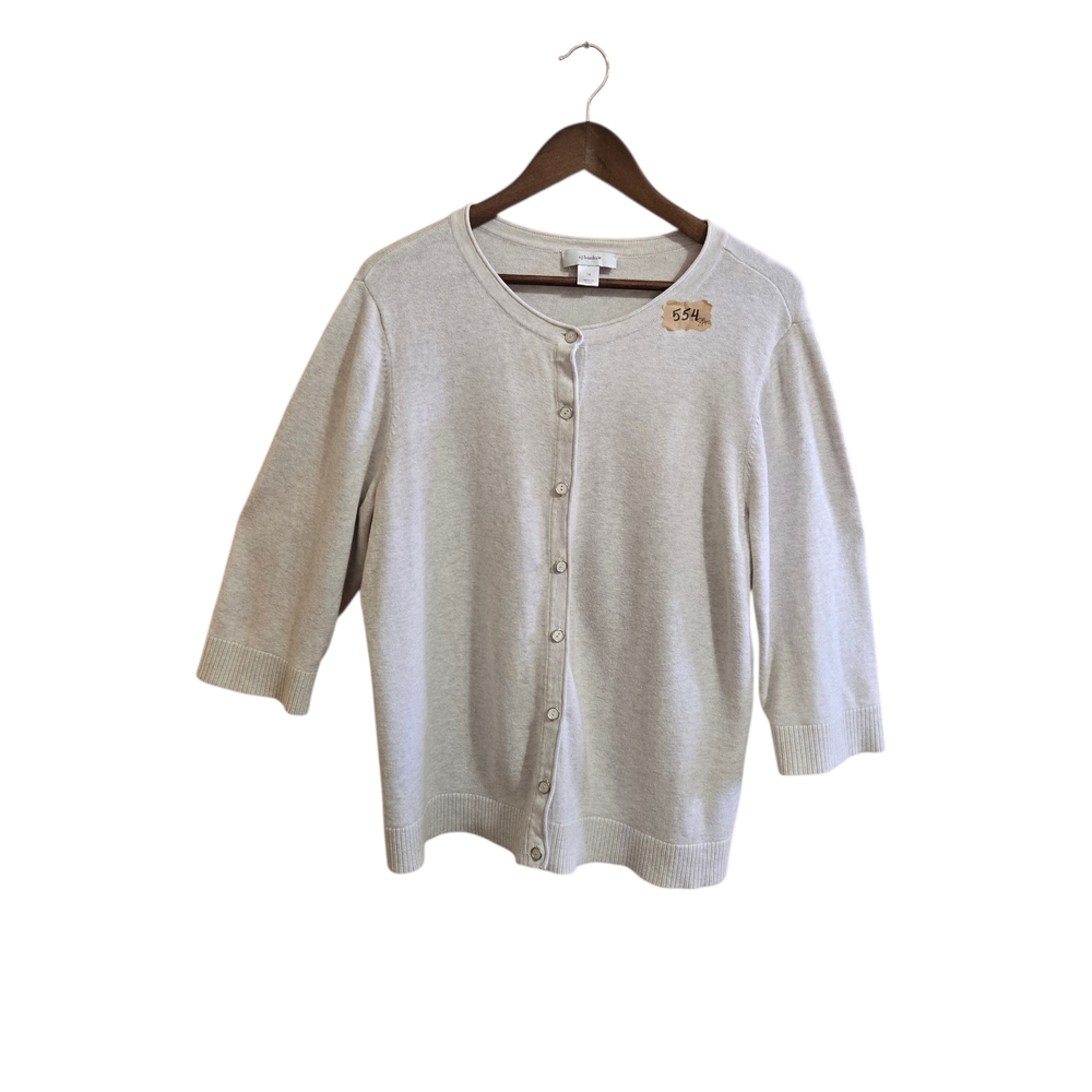CJ Banks 1X Cream Button Front Sweater Cardigan Soft Silver Buttons Lightweight